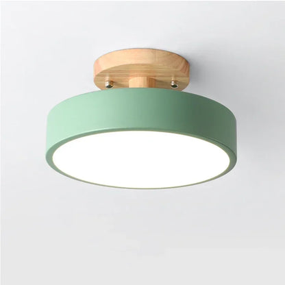 Nordic Wood Round Industrial Ceiling Lamp