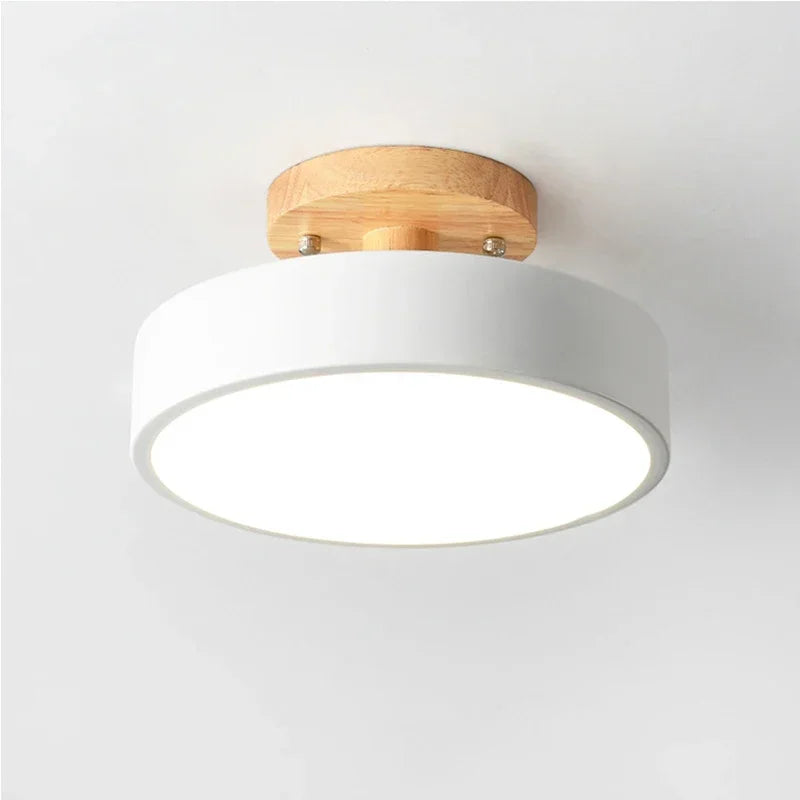 Nordic Wood Round Industrial Ceiling Lamp