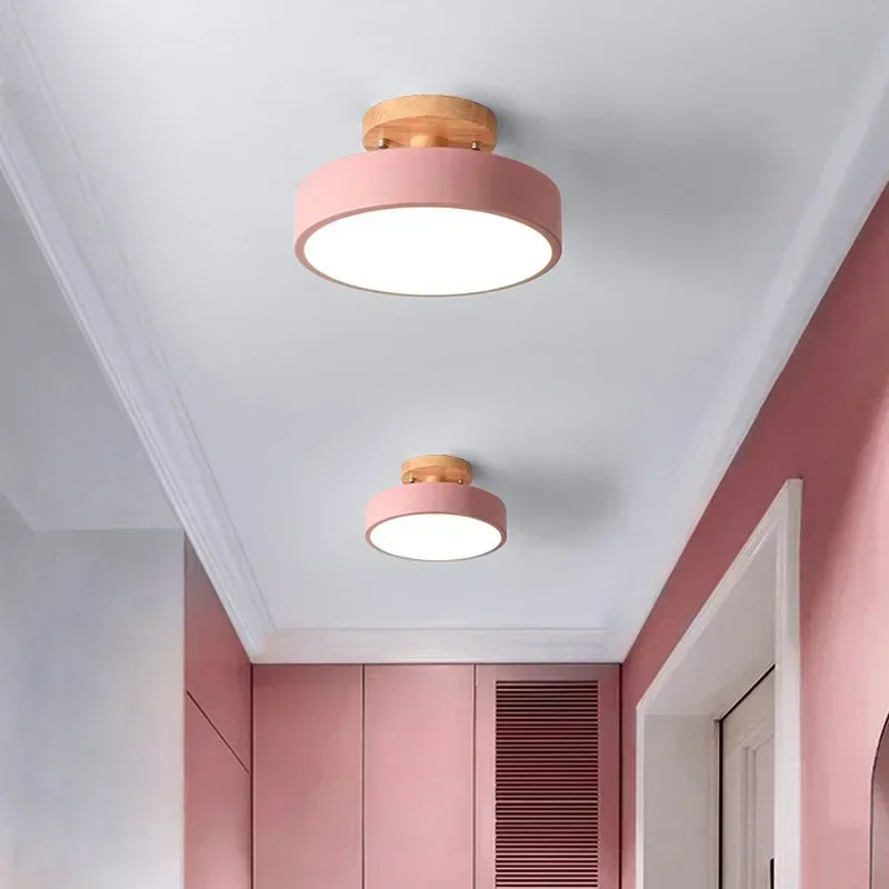 Nordic Wood Round Industrial Ceiling Lamp