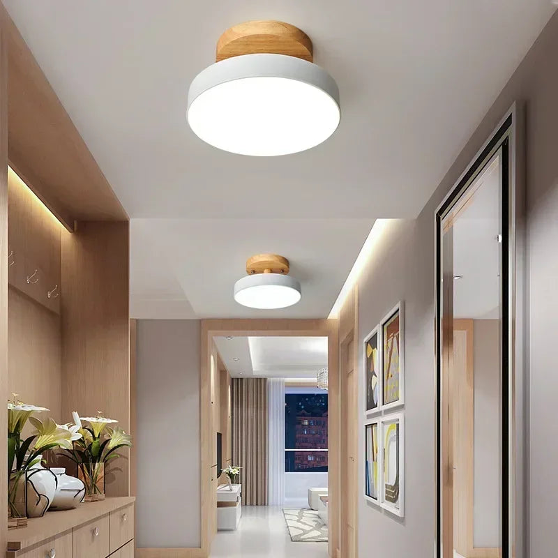Nordic Wood Round Industrial Ceiling Lamp