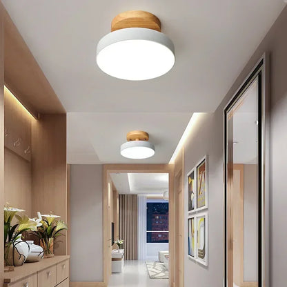 Nordic Wood Round Industrial Ceiling Lamp