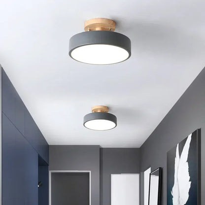 Nordic Wood Round Industrial Ceiling Lamp