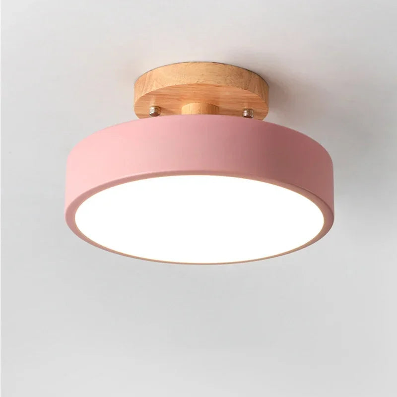 Nordic Wood Round Industrial Ceiling Lamp