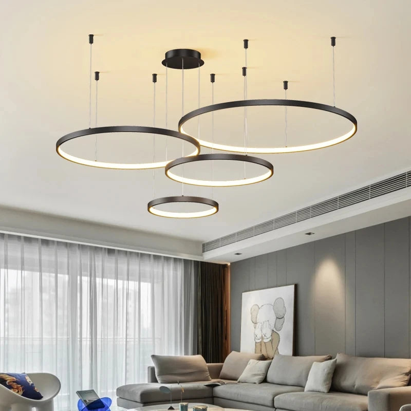 Black Rings Dimmable Modern Pendant Chandelier